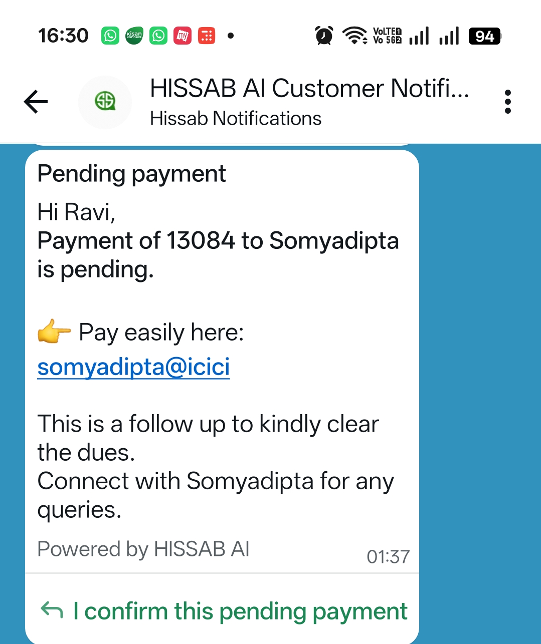 WhatsApp reminder